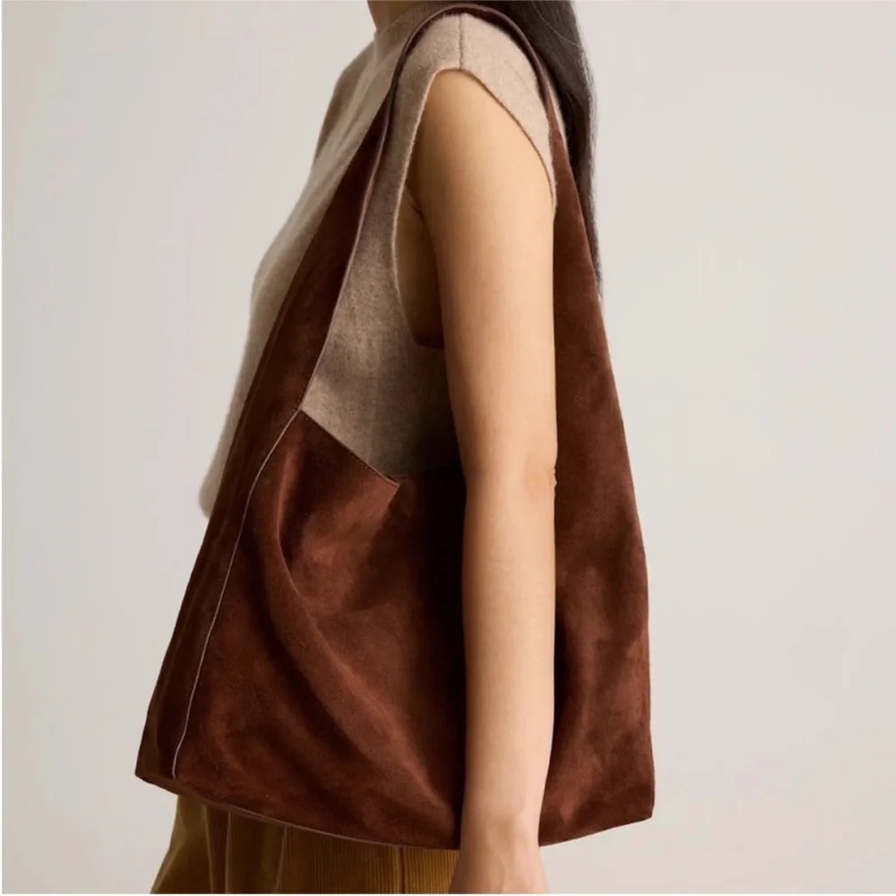 Quince Brown Suede Hobo Shoulder Bag - Picture 2 of 5